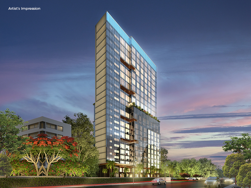 Dusk view of the project, Mont Vert Axis